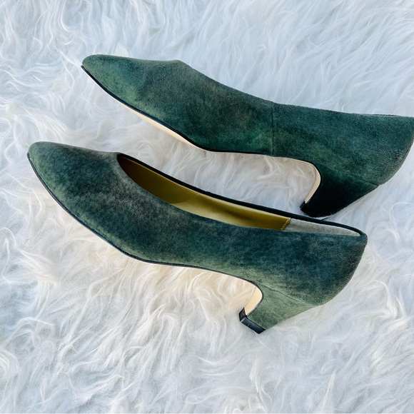 Connie Vintage Olive Green Suede Almond Toe Low Heel Pump - Picture 9 of 16